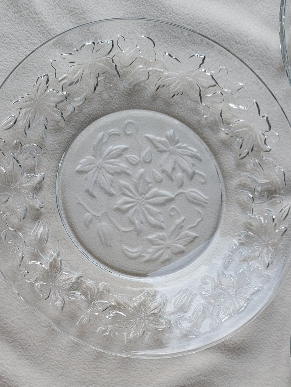 Set Of 4 - Clear Embossed Glass Dinner Plates